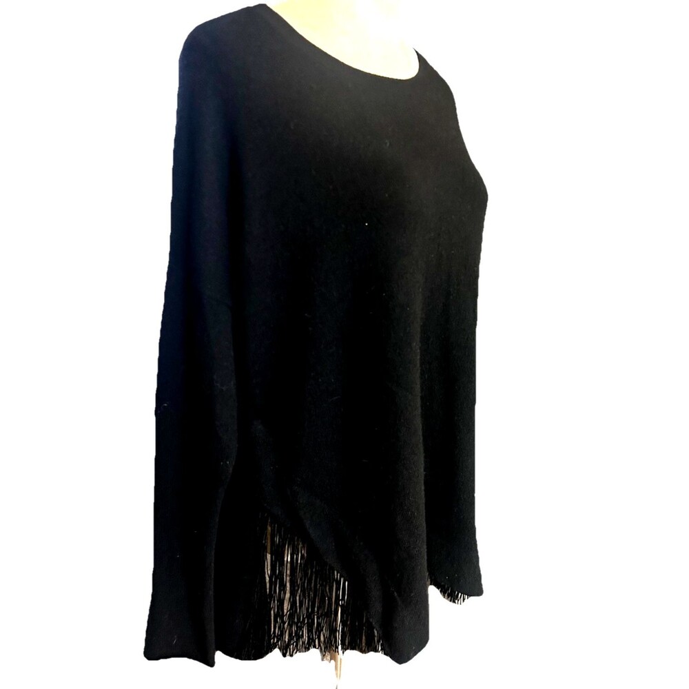 Aqua 100% Cashmere Women XS Black Oversized Fringe Drop Shoulder Sweater
